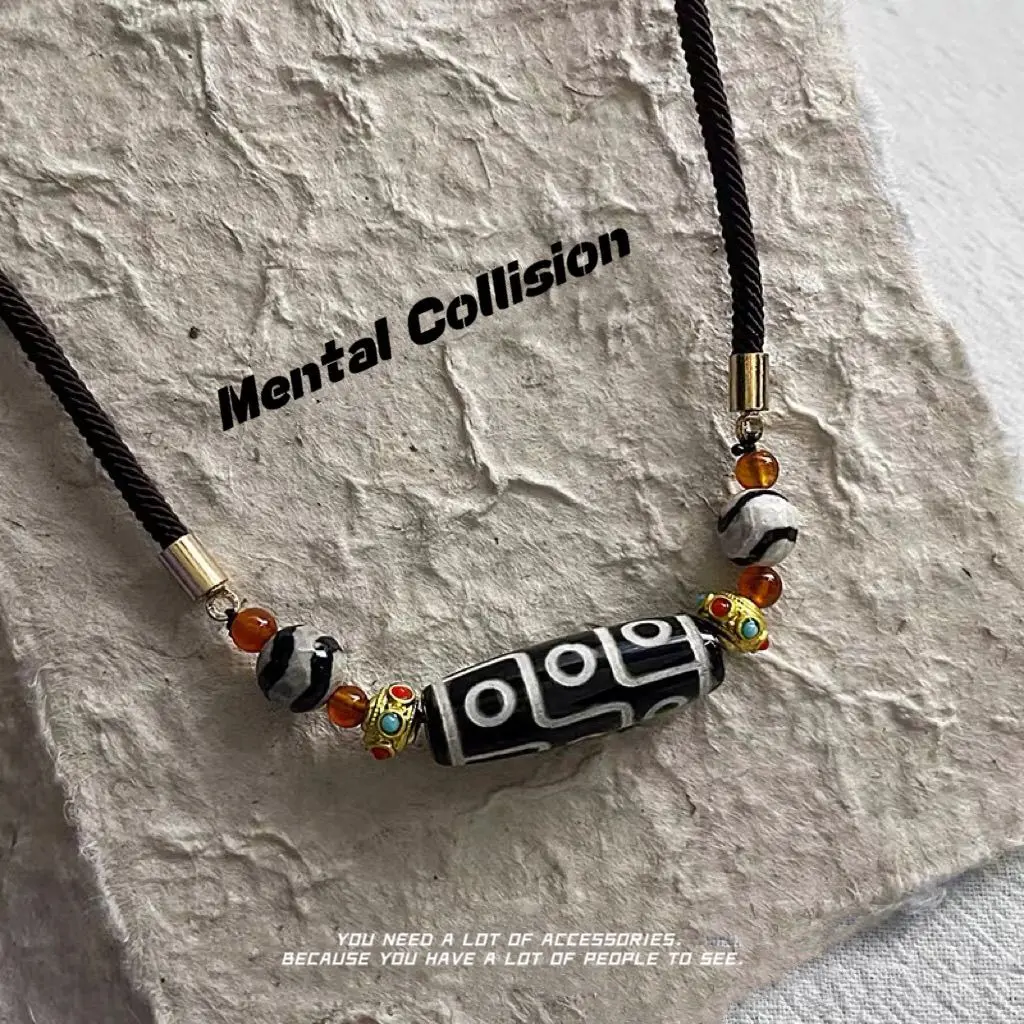 Vòng Cổ Hạt Dzi, Thiết Kế Va Chạm Tinh Thần Phong Cách Trung Quốc Mới, Dành Cho Nam Giới, Phong Cách Dân Tộc Và Tây Tạng, Thiết Kế Độc Đáo, Với Dây Chuyền Xích Chain Voi