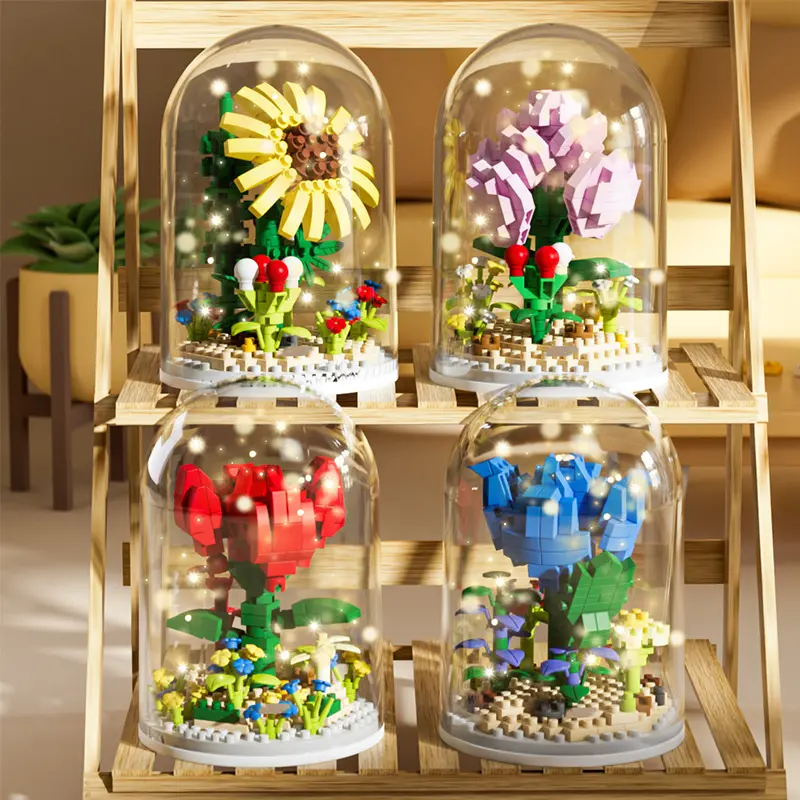 Building Blocks Flower Toys Compatible with Lego Puzzle Assembling Small Particles Girls' Children's Day Gift Stall
