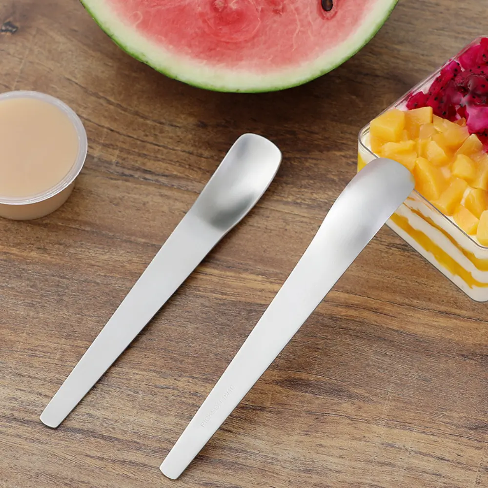 Kitchen Stainless Steel Ice Cream Spoon Long Handled Home Decor Cake Spoon Flat Headed Tableware Stirring Spoon