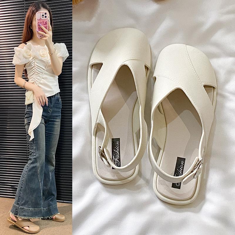 MUSE HARBOR Dép Hộp Ngón Chân Cho Nữ, Thiết Kế Khóa, Nhẹ, Không Trơn Trượt, Giày La Mã Thường Ngày, Một Đôi Dép, Hàng Mới Về