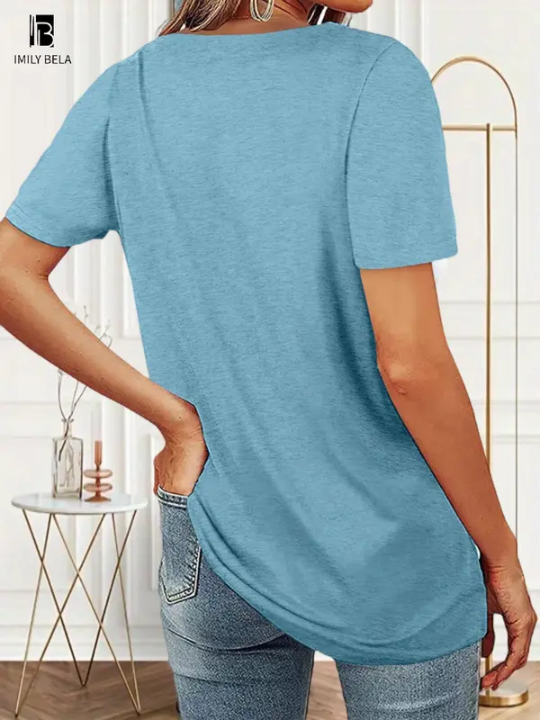 Imily Bela Women's summer square neck casual short sleeve T-shirt 7