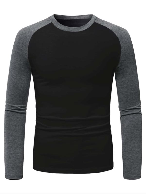 Men's Colorblock Raglan Sleeve Round Neck Tee, Casual Long Sleeve T-shirt for All Seasons, Fashion Men's Top for Daily Wear 6