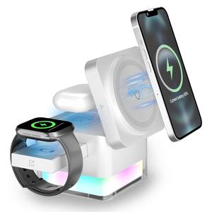 15 Wワイヤレス充電器、3-in-1折りたたみ式磁気ワイヤレス充電ステーション、ナイトライトで充電するための電話ホルダー、iPhone 12-15と互換性があります
