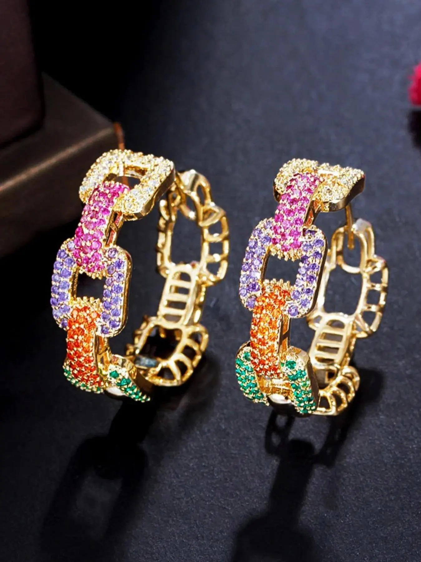 Colorful Zircon Decorated Hoop Earrings, Fashionable Earrings for Women, Trendy All-match & Exquisite Jewelry for Birthday Gift
