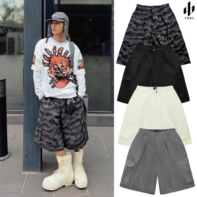 Balloon Cargo Shorts YOBA - Quần Short Túi Hộp Nam Nữ Có Big Size Camo Kaki, Vải Dù Hai Lớp Menswear 507, Lưng Thun, Dancer
