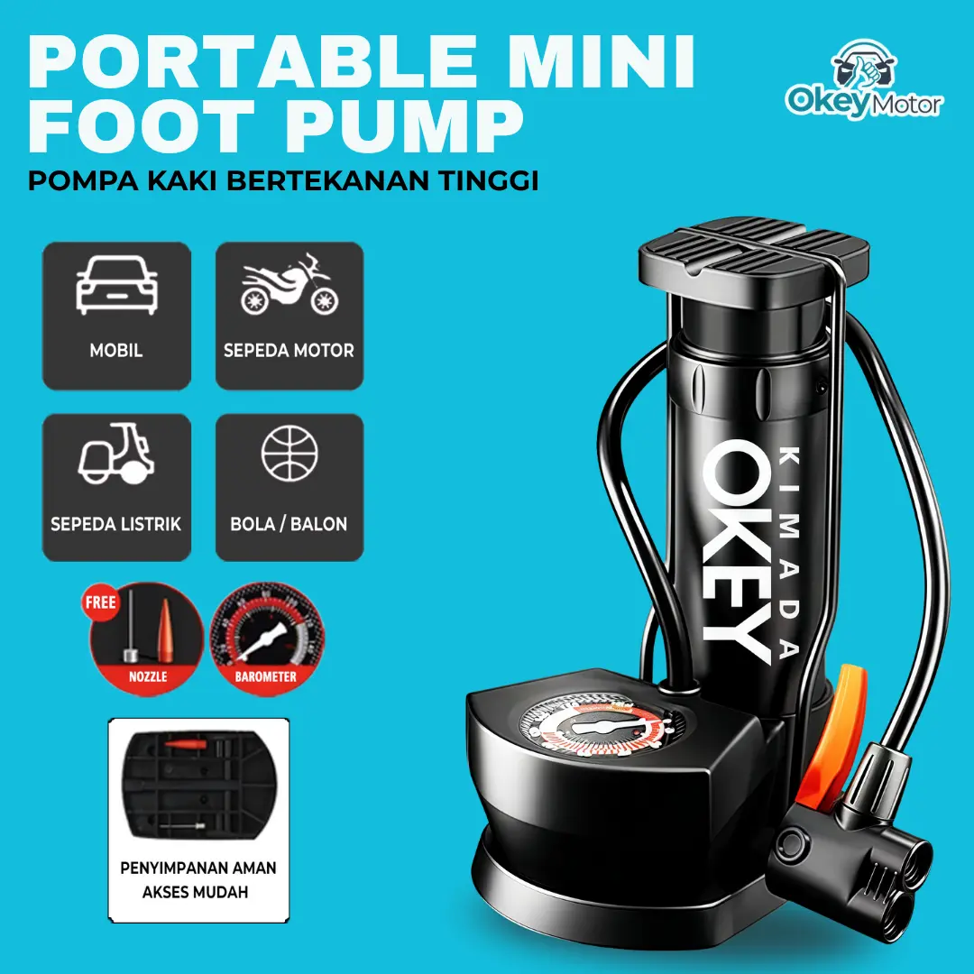 Pompa Injak Portable Ban Angin Sepeda Motor Mobil Pipa Pompa Single High Pressure