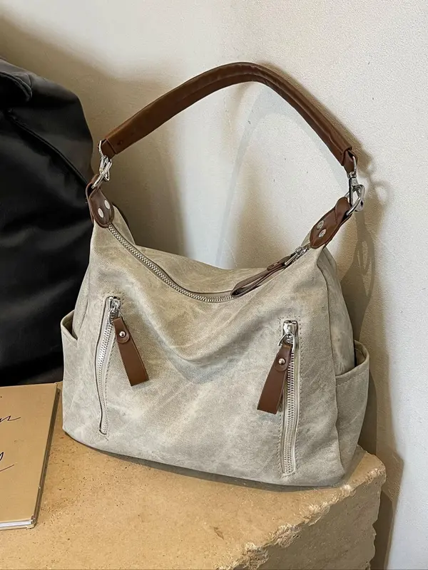 Summer Fashion Studded Decor Solid Color Zipper Shoulder Bag, Leather Satchel, Women's Trendy Crossbody Bag for School & Party, Crossbodybagwomen, Everyday Bags 7
