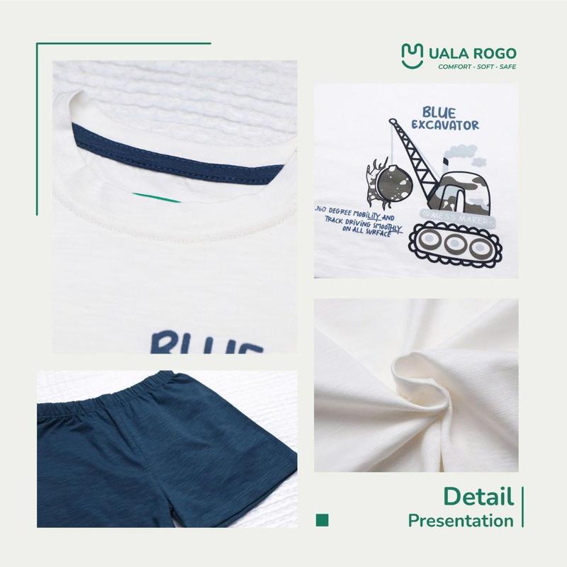 Product Introduction of Đồ bộ bé trai bé gái Ualarogo cộc tay mặc nhà 1-5 tuổi vải Cotton Sớ Gỗ thấm hút co giãn mềm mại 3829 51