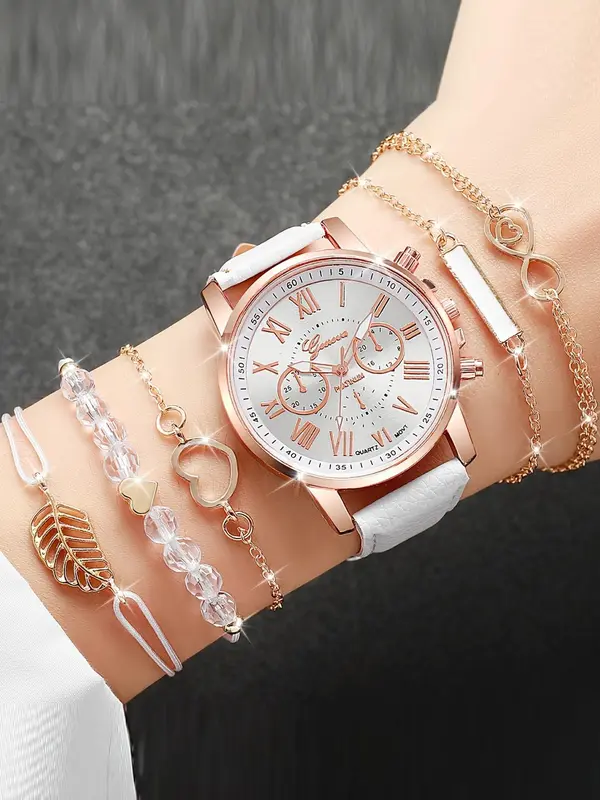 Women's Fashion Round Dial Quartz Watch & Bracelet Set, Including Watch & Bracelet, Fashion Watch Set for Party, Daily Decor, Trendy All-match & Exquisite Watch Set for Gift 2