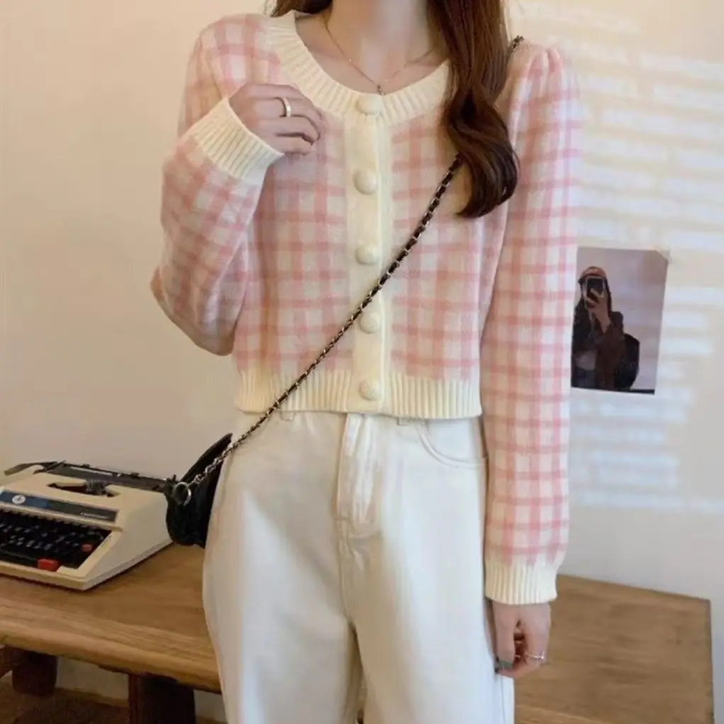 Áo Khoác Len Kẻ Sọc Ngắn, Phong Cách Hàn Quốc, Dành Cho Nữ, Áo Cardigan Mùa Xuân Và Mùa Thu, Dài Tay, Áo Len Sang Trọng, Thiết Kế Kẻ Sọc, 2023 Top Women