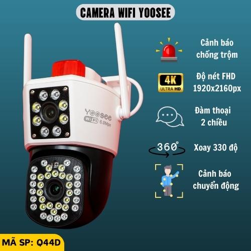 Camera Yoosee Wifi Ngoài trời 8+36 2 Mắt Xem 2 Màn Hình Cùng Lúc Xoay 360 Độ, Xem Đêm Có Màu, Hỗ Trợ Đàm Thoại 2 Chiều Đèn