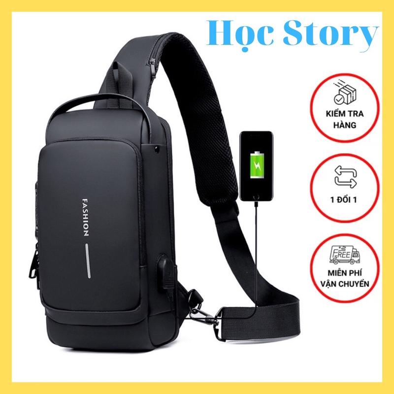 túi đeo chéo Fashion chống nước khóa số có cổng sạc USB Đeo Vai Bag