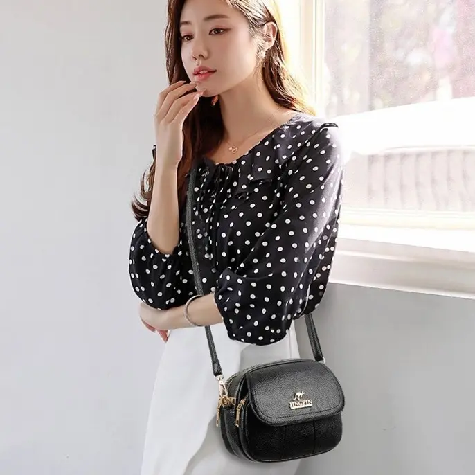 TAS SELEMPANG WANITA 3 RESLETING JINGPIN KULIT HITAM AZADA KECIL KEKINIAN REMAJA CEWEK BATAM TA520B5  PREMIUM KOREA SLING BAG 4