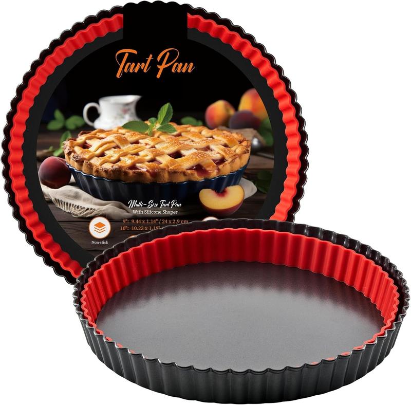 TikTok Shop Tart Pan with Removable Bottom 9 Inch Tart and Quiche Pan Non stick Round Carbon Steel Deep Fluted Pie Pan with Crust Shaper Ring Quiche Baking Dish Tart Pans For Baking Party