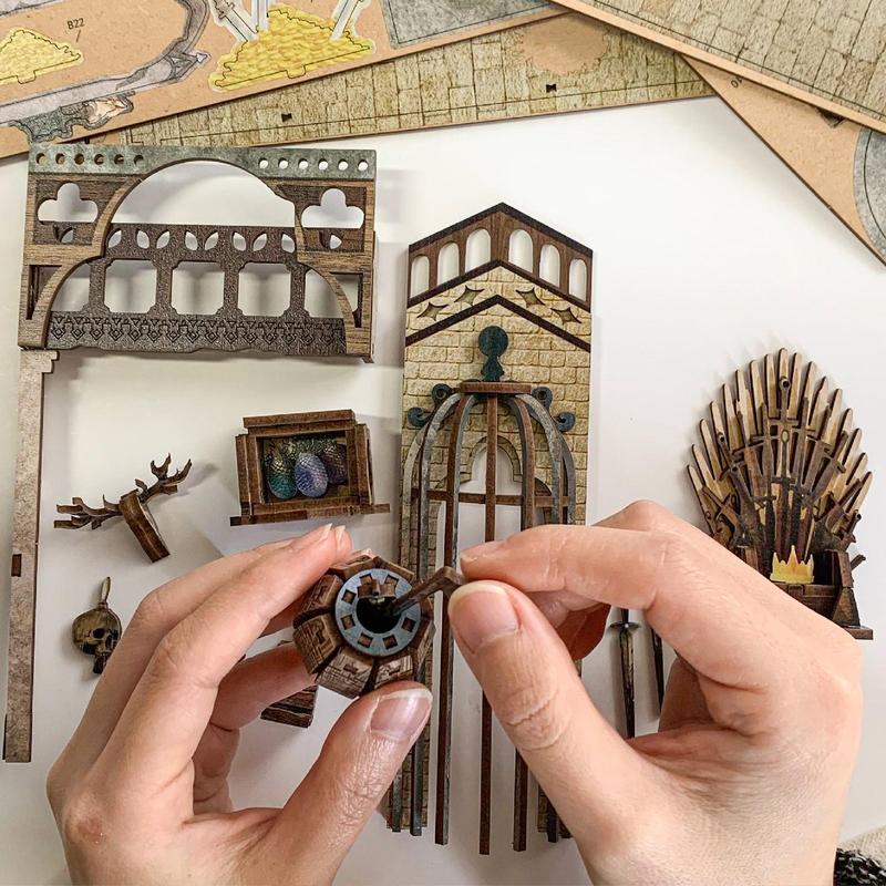 Wooden Dragons Design Diy Wooden Making Decoration, 1 Set Diy Decorative Woodwork Box with Light (1000pcs/set), Diy Handmade Wood Decoration, Handicraft 3