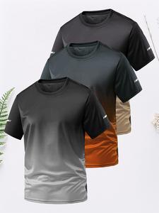 Camiseta de cuello redondo con estampado de ombré para hombre, camiseta de manga corta transpirable de secado rápido deportiva de ajuste regular para correr en el gimnasio, camiseta para hombre para todas las estaciones