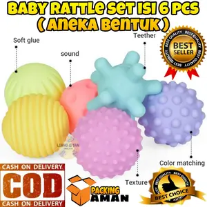 ( BISA COD ) PROMO 6 PCS Mainan Baby Rattle Set Aneka Bentuk Bola Mainan Saat Mandi Bunyi Encit Sensorik / Motorik Anak / Mainan Anak Laki Laki / Mainan Anak Perempuan SNI Murah