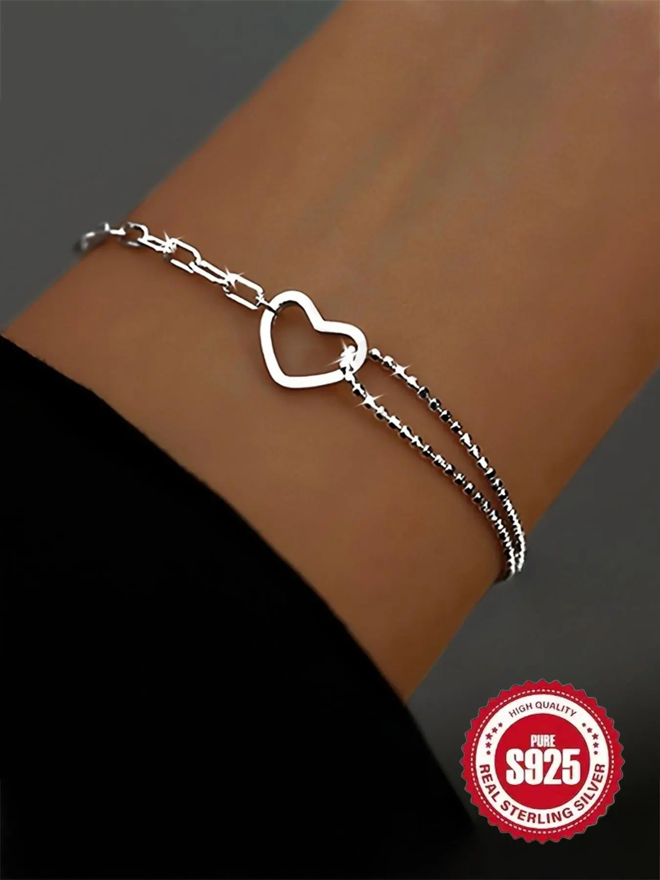 925 Sterling Silver Simple Heart Charm Decor Bracelet, Fashionable Jewelry for Women & Girls, Trendy All-match & Exquisite Jewelry for Birthday Gift