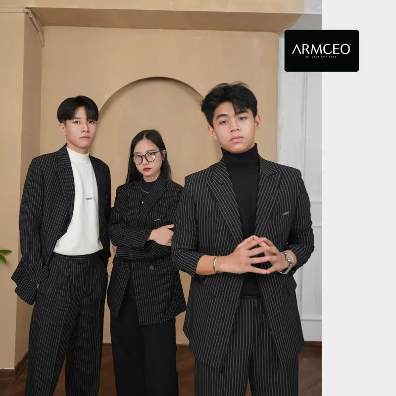 [COMBO] Set blazer kẻ sọc ARMCEO quần suông rộng hack chiều cao 5-7cm, chất liệu cotton spandex -SB02 4
