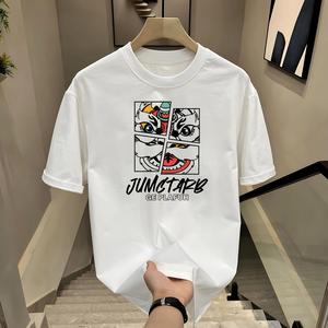 ผ้าฝ้ายคอกลมแขนสั้นเสื ้อยืดผู้ชายเทรนด์ภาษาอ ังกฤษพิมพ์ฤดูร้อนด้านบ หลวมพร้อมเสื้อยืดขนาด