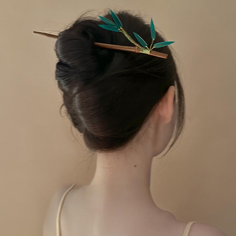 Product Introduction of New Chinese Style Simple Bamboo Leaf Artificial Wood Hairpin Small Niche Ancient Style Accessories Hair Stick Fresh High-end Hair Accessories for Women 11