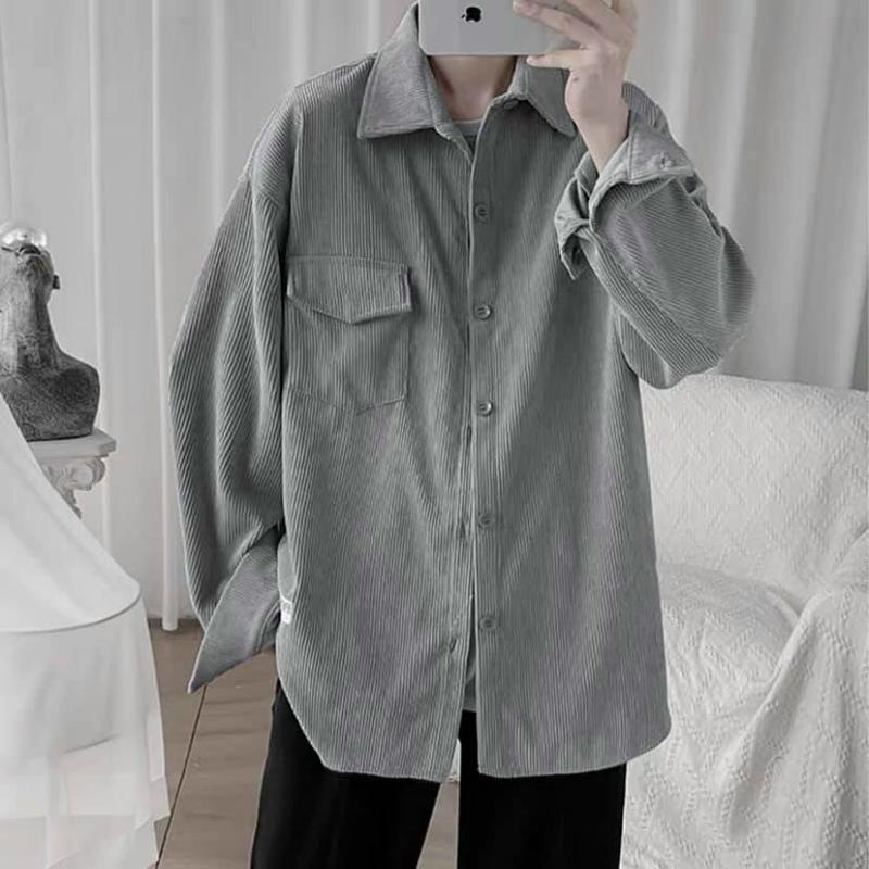 Áo Khoác Sơ Mi Nhung Nam Nữ Phối Túi Hộp Vải Nhung gân