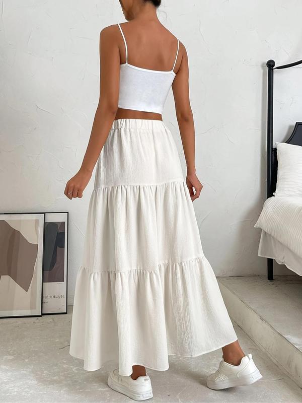 Women's Plain Ruffle Hem Skirt, Elegant Fashion Casual Long Skirt for Daily Outdoor Wear, Ladies Bottoms for All Seasons 1