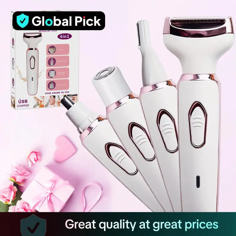 4 in 1 Electric Shaver, Rechargeable Women's Hair Trimmer Set, Wet and Dry Cordless Epilator for Eyebrows, Nose, Face, Legs, Underarms, Bikini, Facial, Shaving Products 0