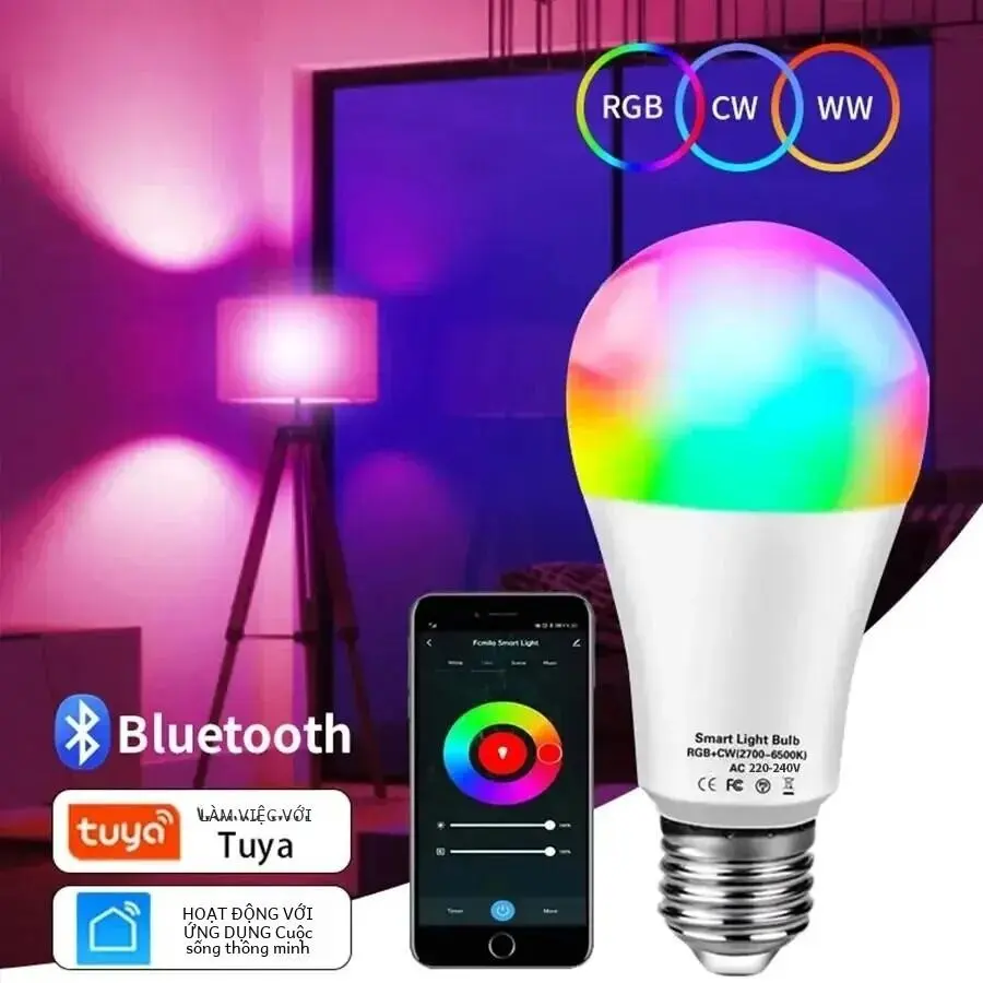 Bóng Đèn Thông Minh LED E27 RGB Điều Khiển Bằng Điện Thoại.
