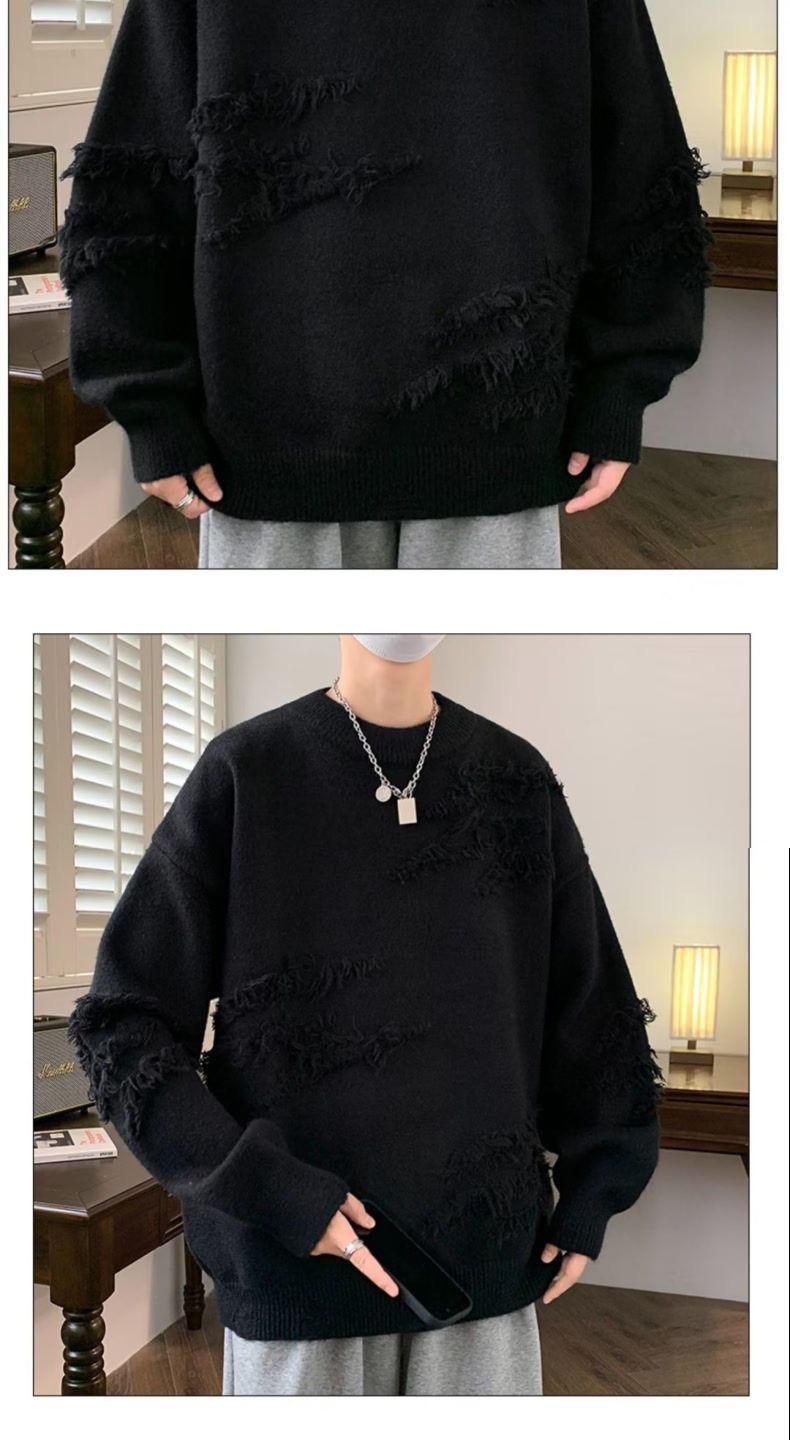 Product Introduction of Unique Round Neck Sweater Autumn Winter Trendy Brand Cool Loose Knitwear Men Japanese Retro Lazy Sweater Jacket Closed 27