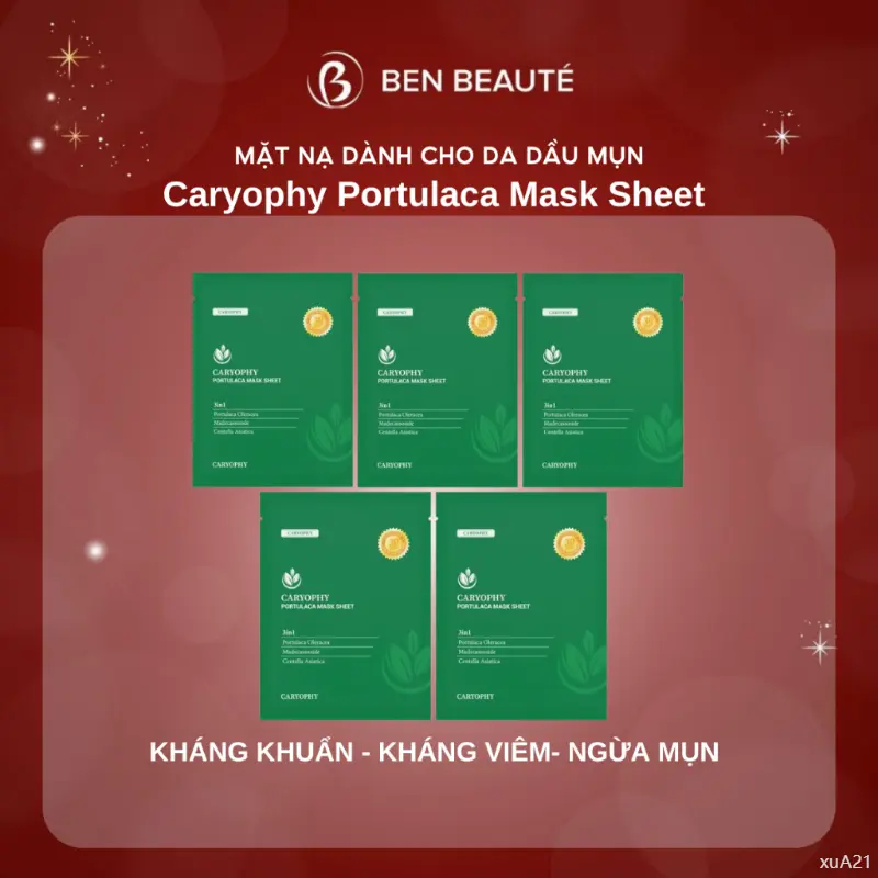 Mặt Nạ Dưỡng Ẩm Giảm Mụn Mờ Thâm Caryophy Portulaca Mask Sheet bột  đậu  đỏ mặt  nạ  cho  da  dầu  mụn  ẩn rãnh  himalaya  b5  kr  lab đốm đen/tăng sắc tố vitaminc mặt nạ skincare  mask  đất  set  be  balance Đen sach  daun  hon at qu among Kem Lô Hội Đất