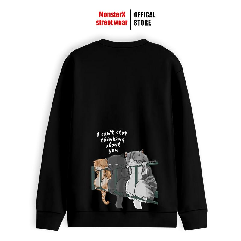  Áo Sweater Mèo Lan Can nỉ bông form rộng Monster X Street  nam nữ form rộng thu đông 