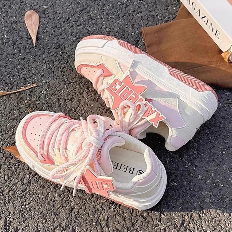 Giày Thể Thao Nữ Màu Hồng Kute Phong Cách Hàn Quốc ( Tặng Kèm Tất Khử Mùi Co Giãn 4 Chiều ) Shoes