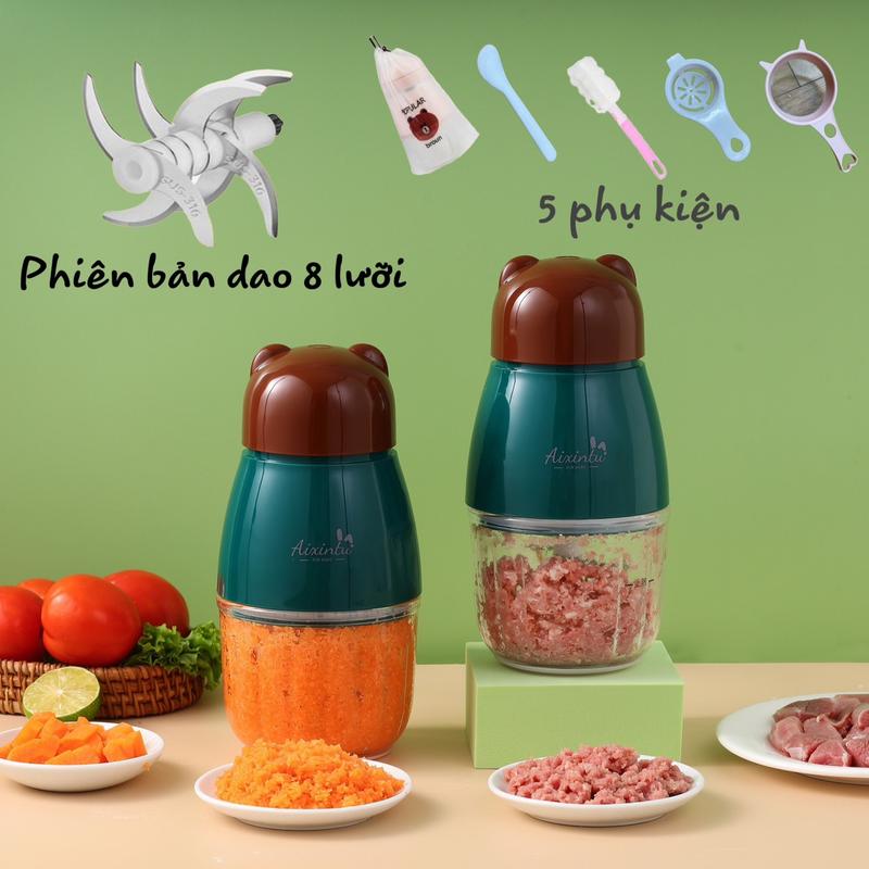Máy xay ăn dặm 8 lưỡi Aixintu bảo hành 12 tháng, xay thịt, rau, củ quả cho bé ăn dặm Kem