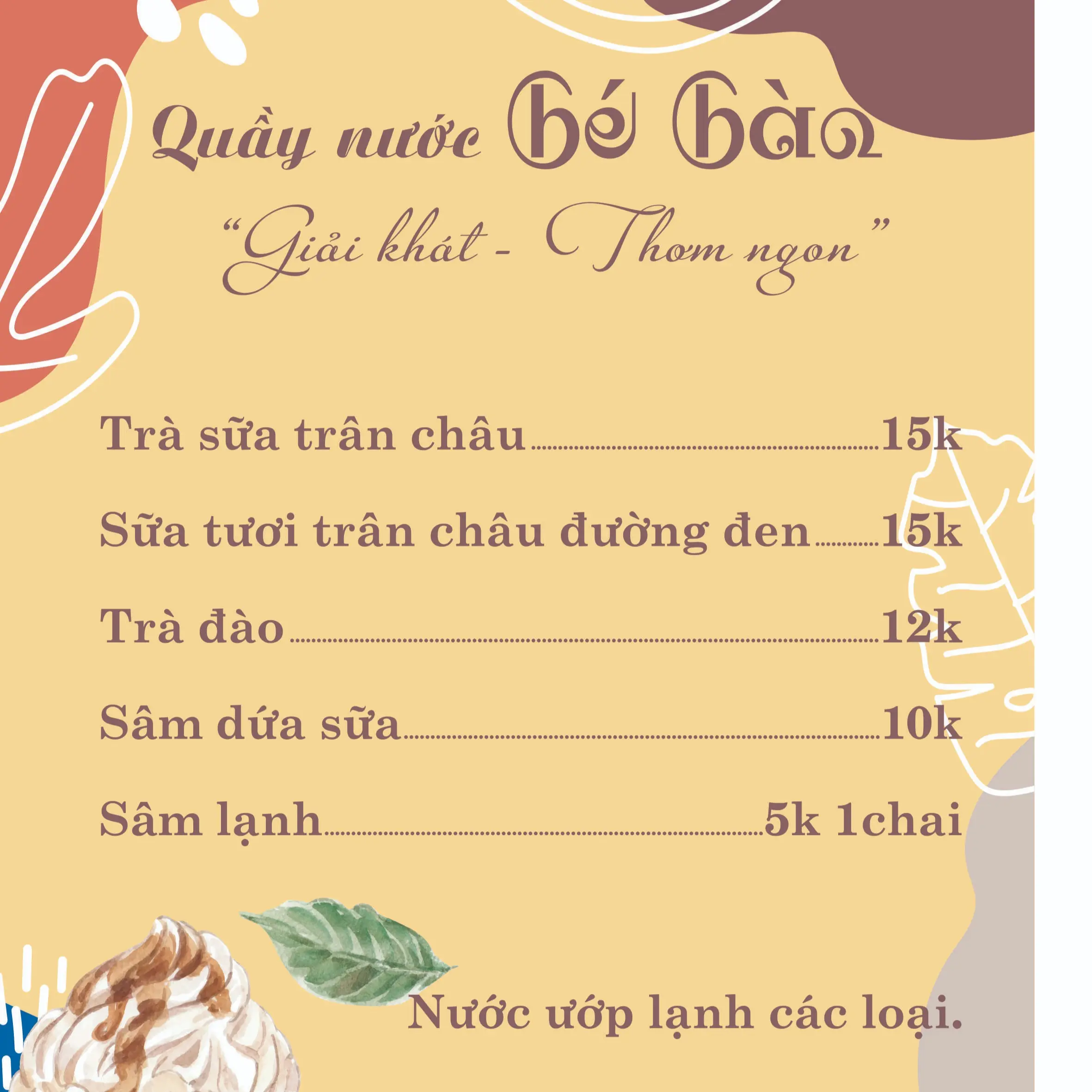 In menu, bảng giá bằng nhựa chống thấm nước, không phai màu theo yêu cầu của khách, kích thước tối đa 19x29 cm