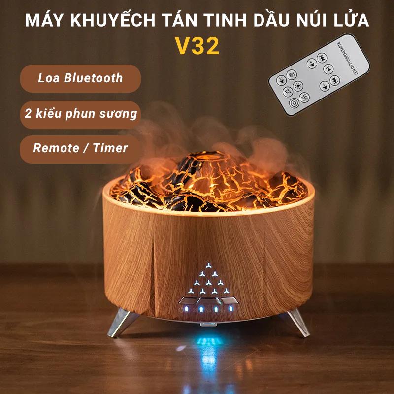 Máy khuyếch tán phun tinh dầu kiểu núi lửa V32 - Tích hợp loa bluetooth - Tiếng ồn trắng mô phỏng âm thanh thiên nhiên giúp thư giãn - 2 kiểu phun sương núi lửa và con sứa - Điều khiển từ xa - Bảo hành 12 tháng