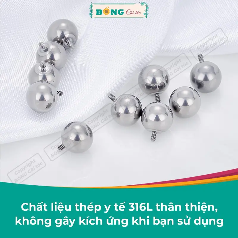 Chốt bi vặn cho khuyên tai chất liệu thép 316L không gỉ nhiều kích thước PKK90 - chốt khuyên tai BÔNG Cài Tóc 2