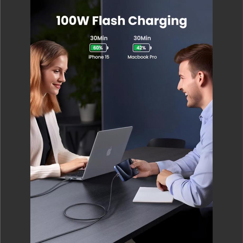 UGREEN Kabel Charger USB C - USB C 100W Braided 1m - Black L512 45063