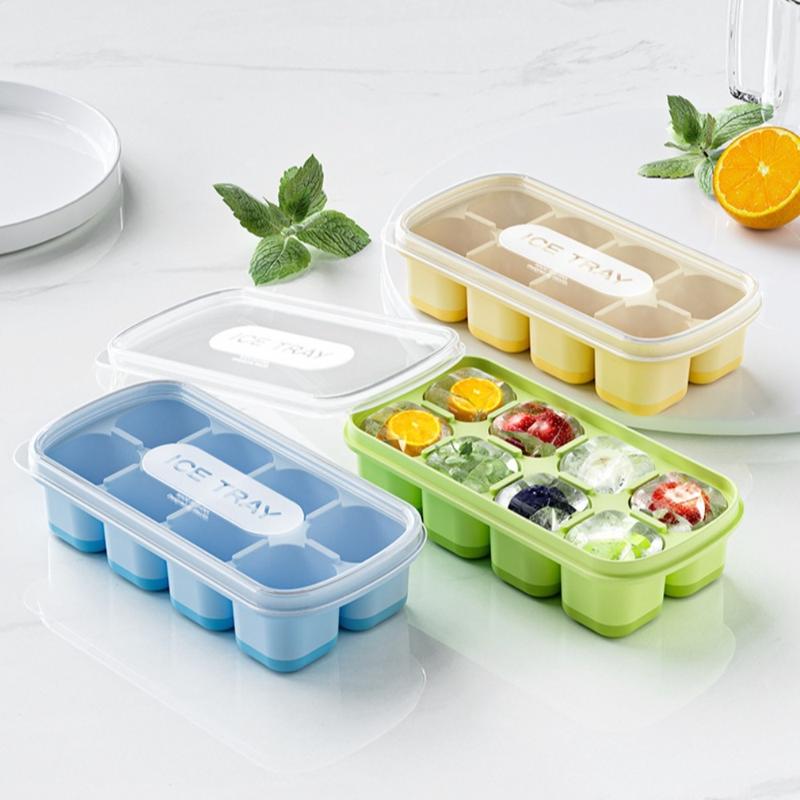 Khuôn Làm Đá, Có Nắp, Chất Liệu Silicon, Tám Ngăn, Cấp Thực Phẩm, Khay Làm Đá Viên, Dùng Trong Nhà Bếp, Chất Lượng Cao 8