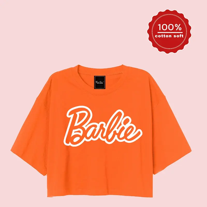 kaos croptop oversize barbie basic font 2