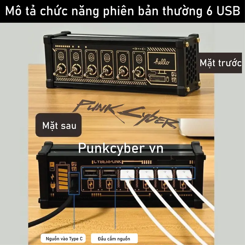 CCông Tắc Tổng Punkcyber cấp nguồn cho thiết bị -Bộ Chia Nguồn cổng hub usb mở rộng 2