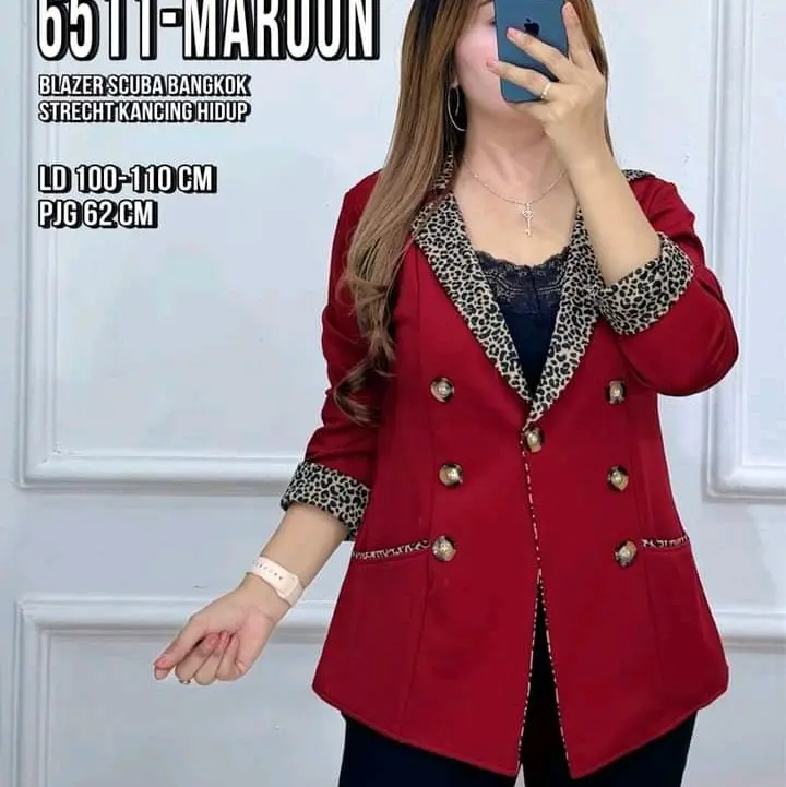 SANT BLEZER PRODUK LOKAL BLEZER KOMBI KOTAK DAN LEOPART Polos Blazer Wanita   Scuba Nyaman Formal 5