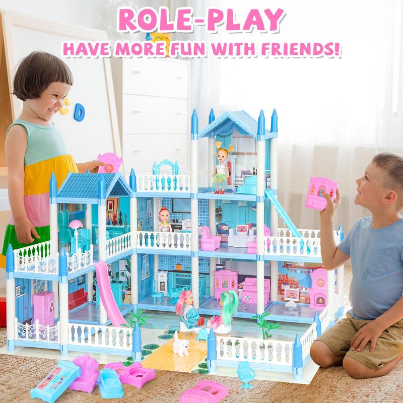 Product Introduction of MiniHouse With 3 Dolls & Furniture Accessories Toys for Mummy Fun Time, 1 Set LED Light String Princess House, Role Play Toy, Birthday Gift For Girls 69