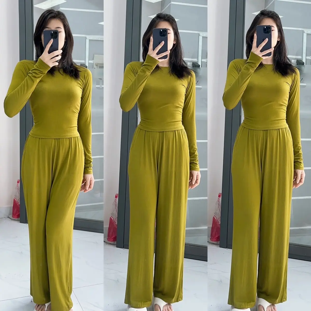 Bộ Thun Lạnh CropTop Quần Ống Rộng Nữ Top