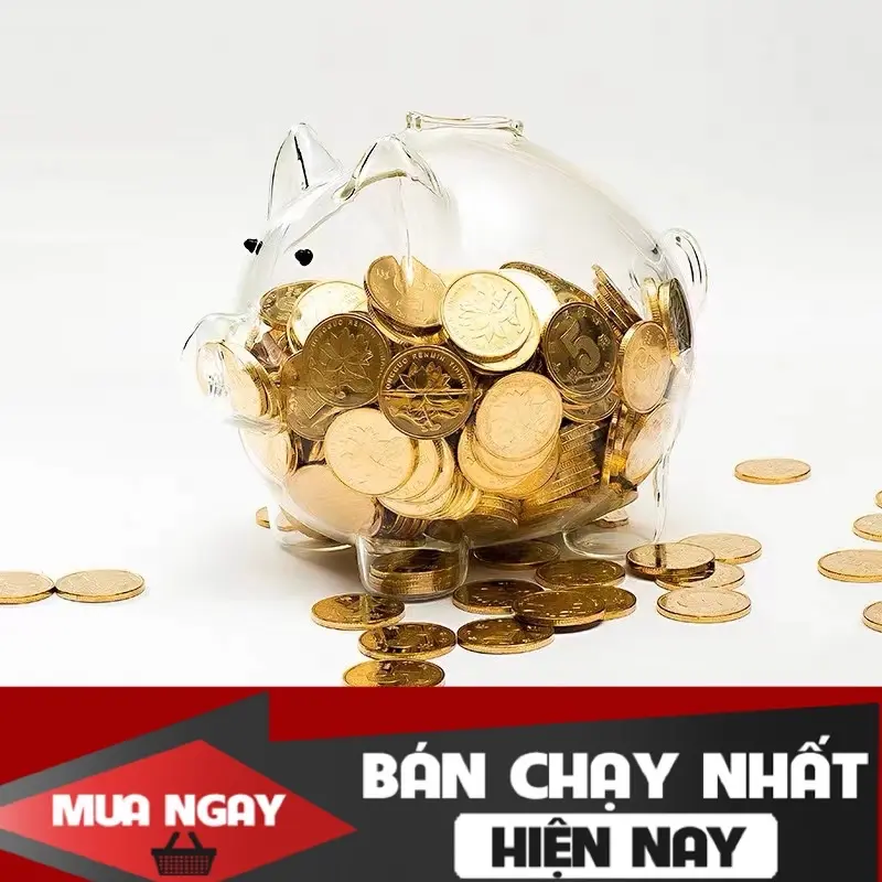 [ HOẢ TỐC HCM ] Ống heo tiết kiệm bằng thủy tinh trong suốt đựng Nhẫn vàng- Heo thuỷ tinh TẶNG NHÍP GẮP TIỀN, NHẪN