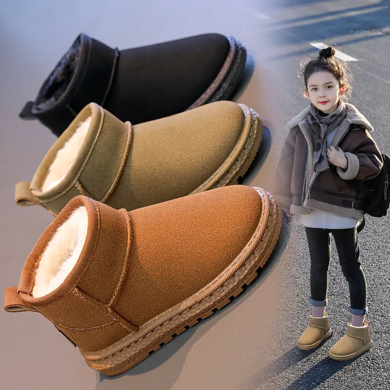 Children's Fleece-Lined Thickened Snow Boots 2025 Winter Girls' Warm Cotton Boots Boys' Slip-On Winter Boots
