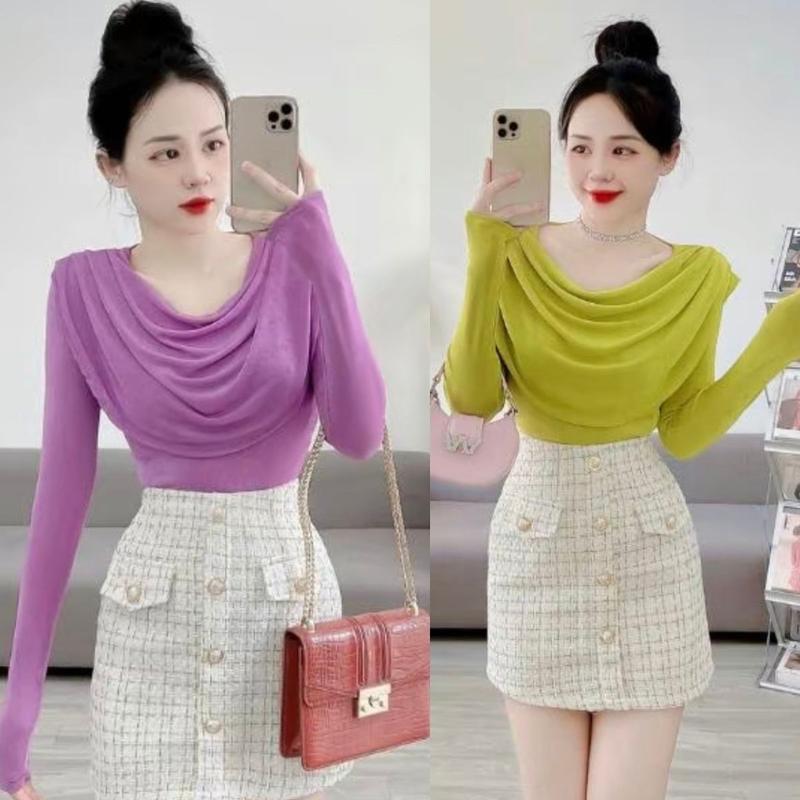 Áo Tay Dài Bigsize Thun Nhũ Ôm Body Croptop LIMO Áo Thun Nữ Dài Tay Đẹp Xinh Dễ Thương Top MS107 Women Cổ Tròn Đổ Shirt