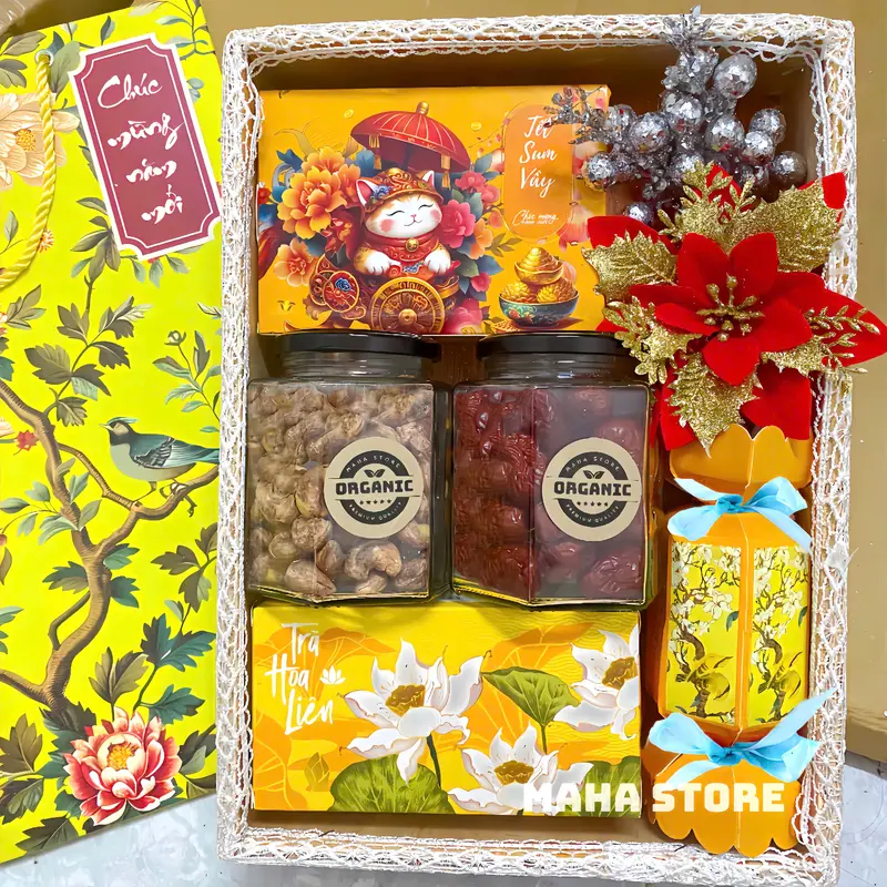 Sét quà tết 2026 mix 5 sản phẩm 2 loại hạt dinh dưỡng, bánh kẹo - khay ren