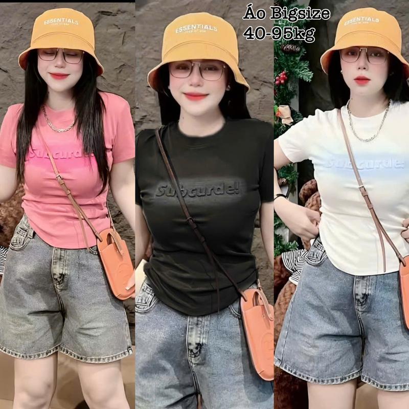 Áo Thun Nữ Bigsize Cổ Tròn Loang in Chữ Dập Nổi Chất Gân Tăm Co Giãn Xinh Đẹp Hot Hit Chuppy Dễ Thương Ôm Gọn Tôn Dáng Giá Rẻ Freesize 50-95kg Top Nữ Màu Xám Màu Đen Áo Croptop Áo Polo Áo Suit Áo Phông Nữ Women Màu Đỏ - 2427