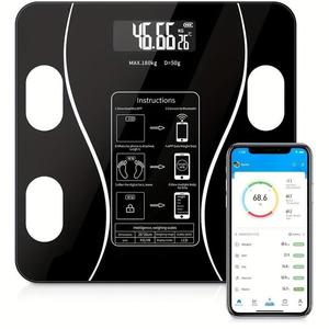 スマートボディコンポジットモニター、スマホアプリ連携の体脂肪スケール、健康管理に必須、モダンなバスルームに適したスタイリッシュで耐久性の高いデザイン